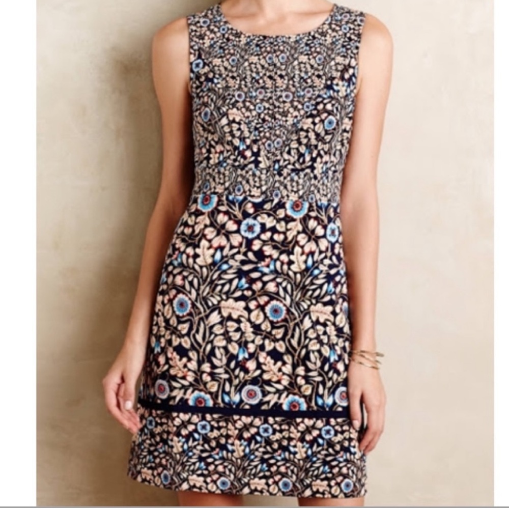 Maeve Anthropologie Navy Floral Sleeveless Dress